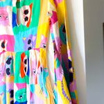 Julyliebe Cat Print Midi Dress 100% Viscose Multicolor Small NWT Yellow Photo 7