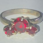 Vintage Adjustable Gold Tone Red CZ Rhinestones Dainty Retro Ring Photo 4