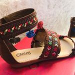 Carlos Santana 8.5 NIB Tangier Pom Pom Wedge Sandal Vacation Mexico Tropical Photo 2