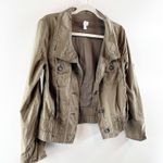 Loft Long Sleeve Button Up Cropped Utility Jacket Green Small Photo 5