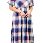 Polagram Plaid Square Neck Midi Dress With Pockets Photo 0