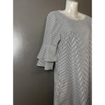 potter's pot  Dress Womens Medium White Striped Ruffle Bell Sleeve Shift Mini Photo 3