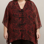 Maggie Barnes Red Black Paisley Glitter Sheer 3/4 Sleeve Button Blouse Size 5X Photo 0
