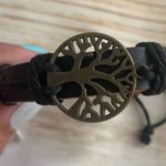 Unisex Genuine Leather Black Bracelet decorated with Tree of Life Photo 2