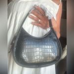 Authentic COACHTOPIA Leather Croc embossed shoulder magnetic closure shoulder Black Photo 7