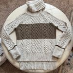 Madewell ‎ Cable Knit Turtleneck Wool Blend Sweater Brown Stripe Cable Knit XS Photo 0