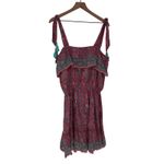 ALICIA BELL Floral Print Tassel Tie Shoulder Dress XL Red Blue Silk Cotton Photo 1