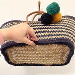 MAR Y SOL Baja Large Carry All Tote In Hand Woven Raffia Bag Navy Blue Photo 10