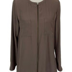 Valette Blouse Small Brown Zip Up Long Sleeve Workwear Office Casual Photo 0