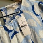 Loft  Linen Blend Dress Blue Floral A-Line Soft Coastal Breezy Career Large Tall Photo 3