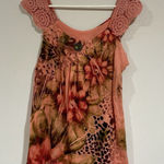 Woman’s Multi Pink Floral Print Blouse Sleeveless Studded Flowy Dress Barn Large Photo 0