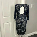 MARINA Navy Blue Open Back Lace Sequined Dress Womens Size 12 NWT Photo 5