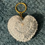 Handmade Crocheted Heart Keychain with Pearl Accent Photo 0