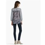 Lucky Brand Blouse S Mixed Print Peasant Sheer Metallic Stripe Floral Peasant Photo 5