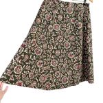 Talbots  Silk Floral Midi Skirt in Olive Green‎ Red Boho Print Zip Side, Size 12P Photo 4