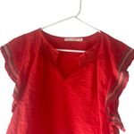 Ellison  Women's Size Large Red Embroidered Ruffled Sleeves‎ Blouse Photo 3
