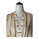 Anthropologie ‎ Shirt Women Ivory Striped Cotton Batwing Sleeve Tie Front Blouse Photo 3