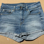 American Eagle  Outfitters Size 8 Stretch Cuffed Hem Blue Jean Shorts ￼ Photo 0
