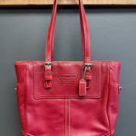 Coach F11396 Hampton Gallery Red Leather Tote Contrast White Stitch Handbag Photo 0
