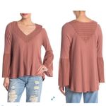 Free People  Parisian Night eyelet accent Vneck bell sleeve Top Color Sayluita 🆕 Photo 5