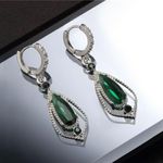 925 Silver Plated Luxury Emerald Dangle Drop Earrings for Women Photo 2