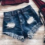 Cello High Waisted Distressed Denim Shorts Photo 0