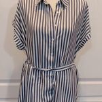 Forever 21 Juniors Shirt Dress Navy/White Stripes w/Removable Belt Med. Photo 2