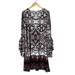 HAANI Ornate Bell Sleeve Midi Dress Size L Burgundy White Boho Whimsygoth Gypsy Red Size L Photo 1