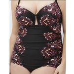 Lane Bryant  Paisley One Piece Swim Suit Built In Bra Cacique Size 18 Black NEW Photo 2