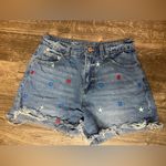 No Boundaries  Blue and Red Jean Shorts with Distressed Hem Photo 1