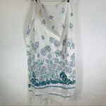 White Blue Green Paisley Border Scarf Fringe Photo 2