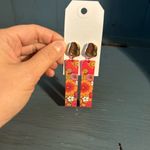 Handmade Vibrant Floral Pink and Gold Drop Earrings (New) Photo 3