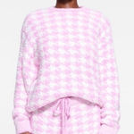 SKIMS L/XL Cozy Knit Pullover Petal Pink Houndstooth Oversized Lounge Sweater Photo 0