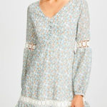 Cupcakes & Cashmere Ivory Floral Ballon Sleeve Ruffle Dress | NWT 6 Blue Photo 0