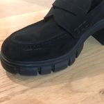 ASOS  DESIGN Storm chunky mid heeled loafers in black suedette Photo 8