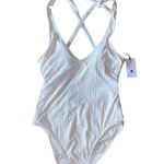 Shade & Shore Ribbed Deep V-Neck tie straps Low Coverage Off-White small NWTs Photo 3