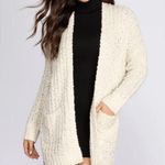 Long Nubby Knit Open Laced Back Cream Cardigan Sweater size Medium Photo 6