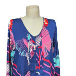 Yumi Kim Lizzie Floral Roll Tab Sleeve Top in Blue with Pink, Red, Teal Size XS Photo 1