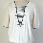 Aileen Petites Vintage Striped Sailor Top XS Short Sleeve Casual Fisherman Black Photo 0