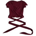 Garage  Maroon Red Crop‎ Tie Front Top Ribbed Festival Unique Sexy Club Nightlife Photo 0