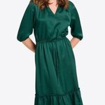 Draper James ‎ XL Martina Midi Dress Hammered Satin Emerald Green Photo 0