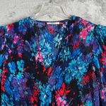 Suzy Shier  Shirt Blue Pink Floral Flowers Pleated Crop‎ Blouse Wrap Top Size M Photo 3