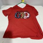 Woman’s XL Red Lif Apparel Short Sleeve T Shirt Says One Nation Under God Photo 0