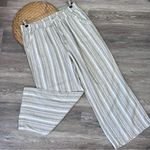 Briggs New York Beige & gray striped linen wide leg crop pants coastal Photo 0