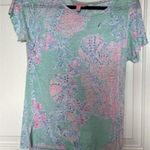 Lilly Pulitzer  Top Size XS Mikela Minty Fresh Fansea Print 100% Linen Excellent Photo 0