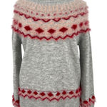 FATE Fair Isle Sweater Crewneck Gray Red Pink Size Medium Photo 0