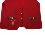 Vintage Koret‎ Sweater Vest Medium Red Wool Blend Novelty Belted Knitwear Photo 2