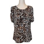 Talbots  Brown And Black Round Neck Animal Print Short Ruched Sleeve Blouse XS‎ Photo 1