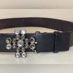 Guess  Women’s Y2K Brown and Silver Crystal Genuine Leather Buckle‎ Belt Size L Photo 2