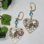 Gold Filled Heart with Butterfly Flower Dangle Earrings Photo 0